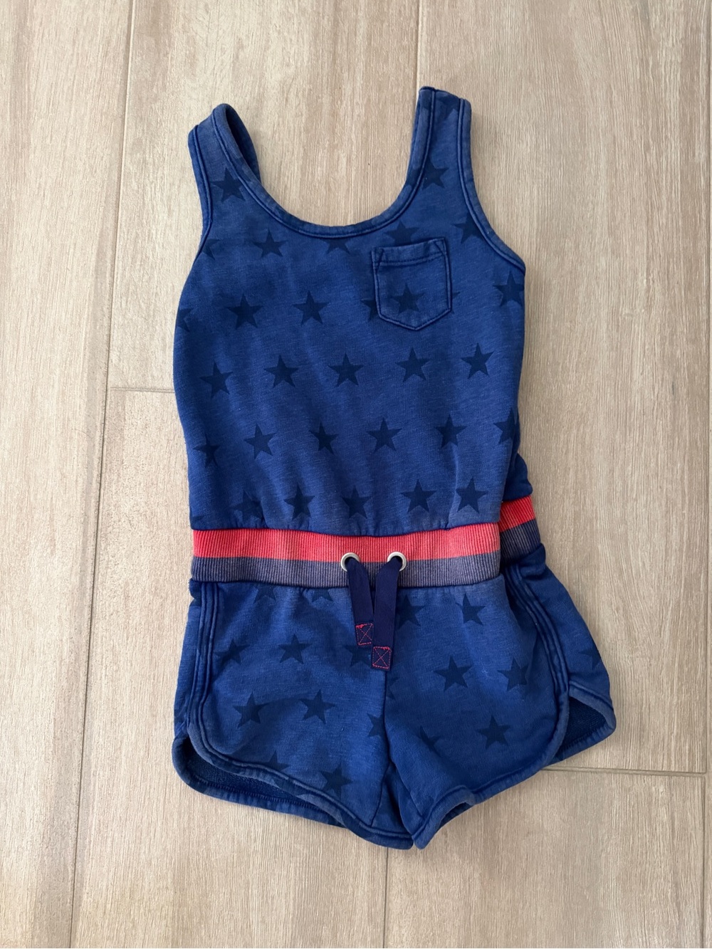 Cat & Jack Navy Star Tank Romper with Red Stripe Waistband